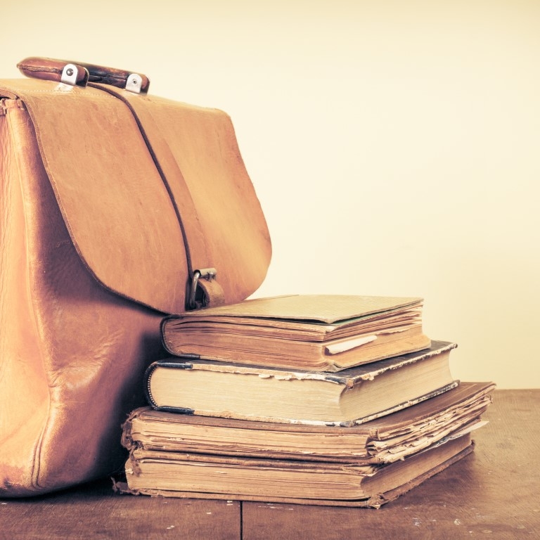 oude schooltas boeken